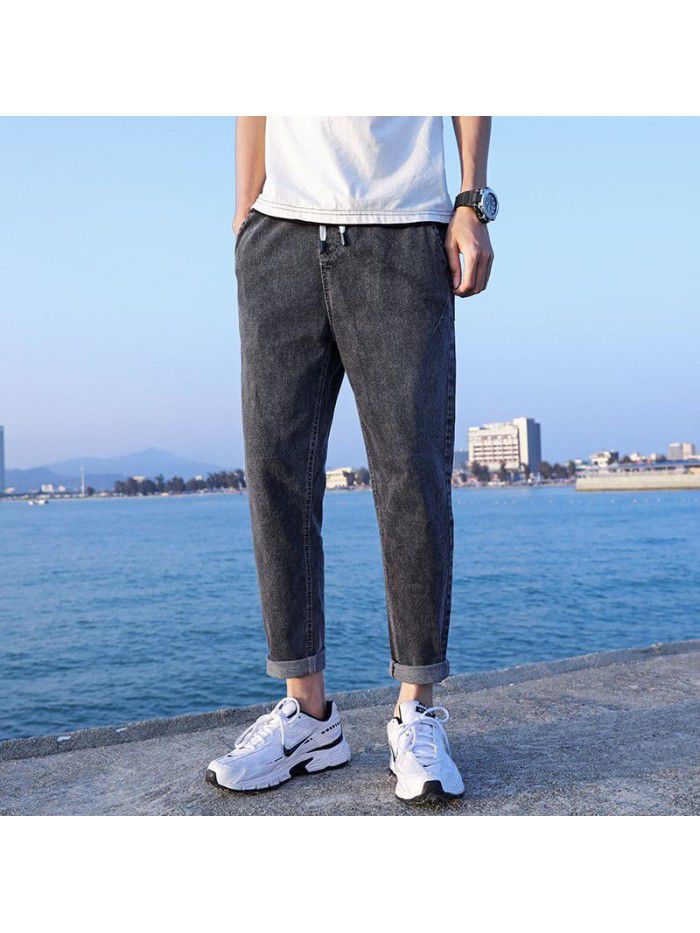 Men's jeans summer thin loose large size Harlan pants men's casual stretch straight Capris 