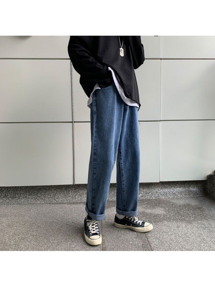 Jeans men's fashion brand loose straight tube Harlan pants men's fashion Korean casual wash wide leg Daddy Long Pants 