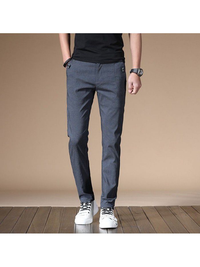  summer casual pants men's Korean slim elastic loose straight pants men's simple business trousers 