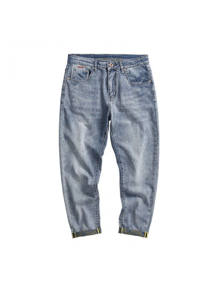 New fashion brand jeans in spring and summer of  men's slim elastic Leggings Korean fashion youth casual Capris 