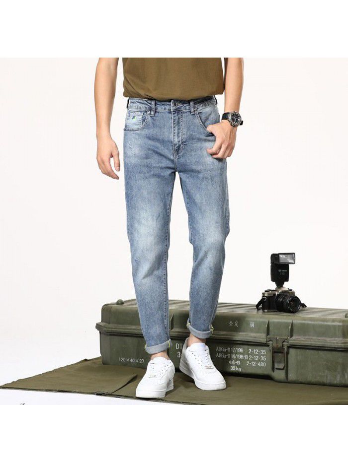 New jeans in spring and summer men's slim Leggings in Korean fashion youth casual elastic wash pants 