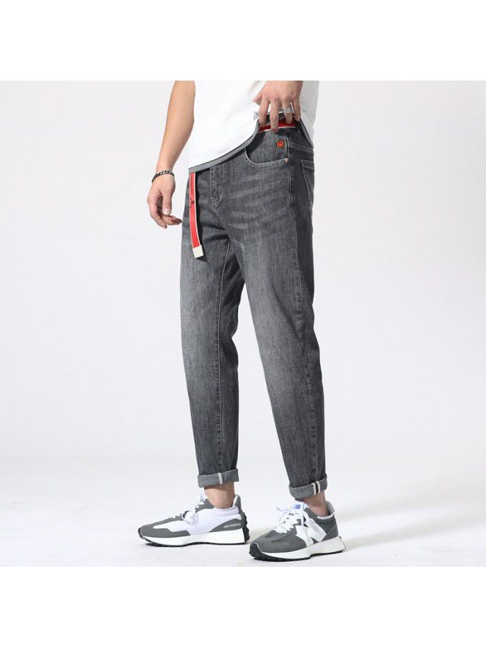 New jeans in spring and summer men's loose straight Harem Pants men's fashion youth casual large stretch Capris 