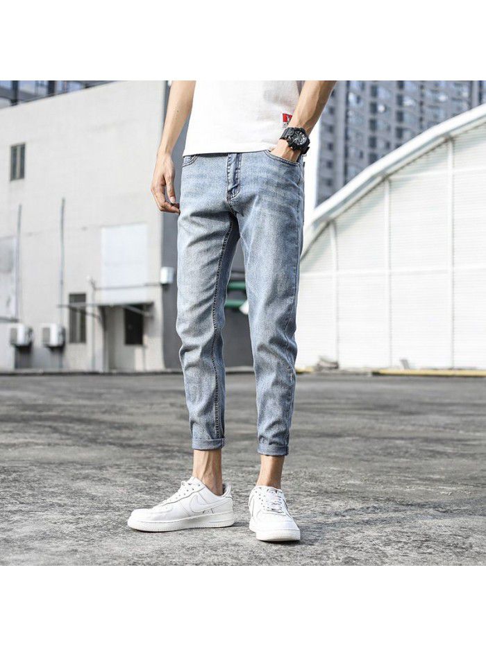 Spring and summer new stretch jeans men's fashion brand Korean slim Leggings men's youth fashion casual Capris 