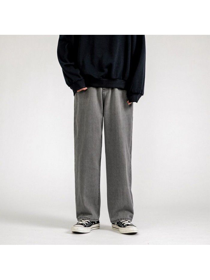 Spring and summer new jeans men's fashion brand loose straight tube wide leg pants men's fashion Korean casual daddy pants 