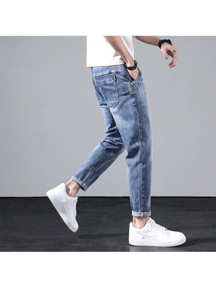 Jeans men's spring fashion brand loose Harlan straight pants men's trend youth fashion simple casual Capris 
