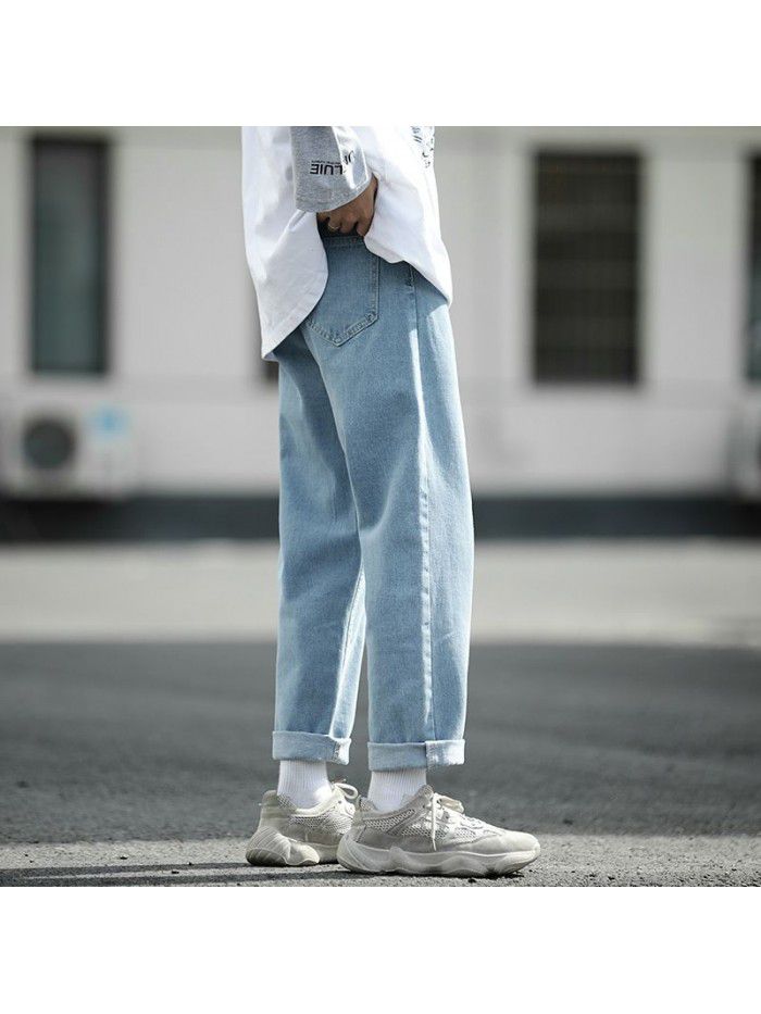 Spring and summer new fashion brand jeans men's loose straight tube Harem Pants men's fashion youth leisure wide leg quarter pants 