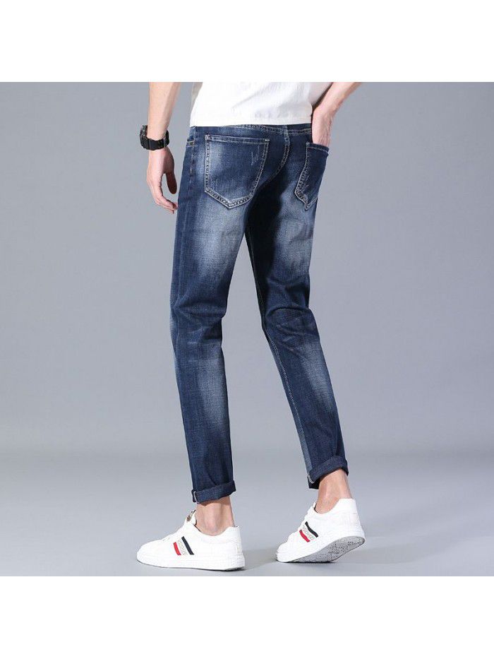 Men's jeans  spring and summer new fashion brand Korean slim Leggings men's trend leisure stretch pants 