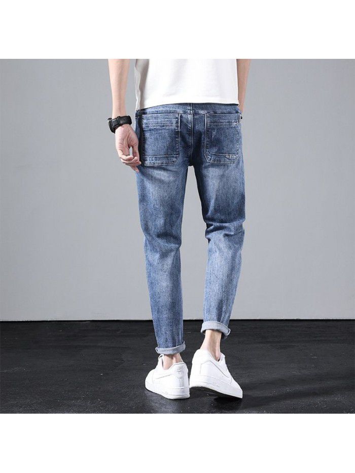 Jeans men's spring fashion brand loose Harlan straight pants men's trend youth fashion simple casual Capris 