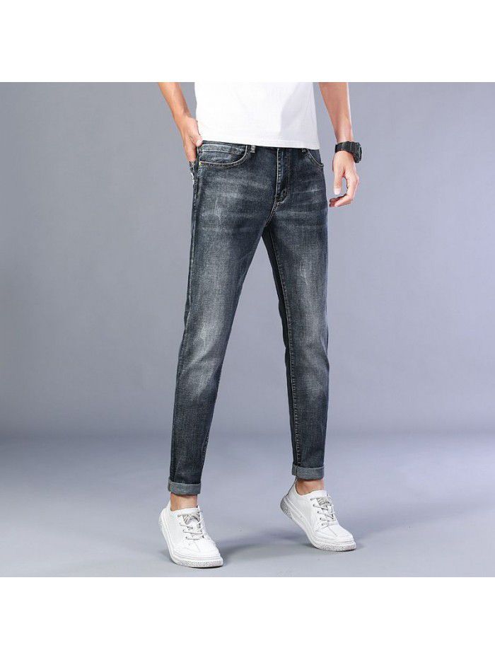 Spring and summer new fashion brand stretch jeans men's Korean Trend slim Leggings men's youth leisure pants 