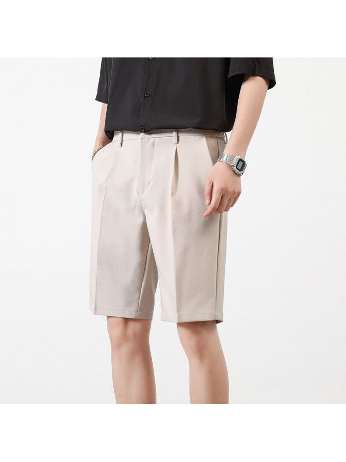 New Summer Shorts men's pants straight tube solid color men's youth casual Capris men's pants 