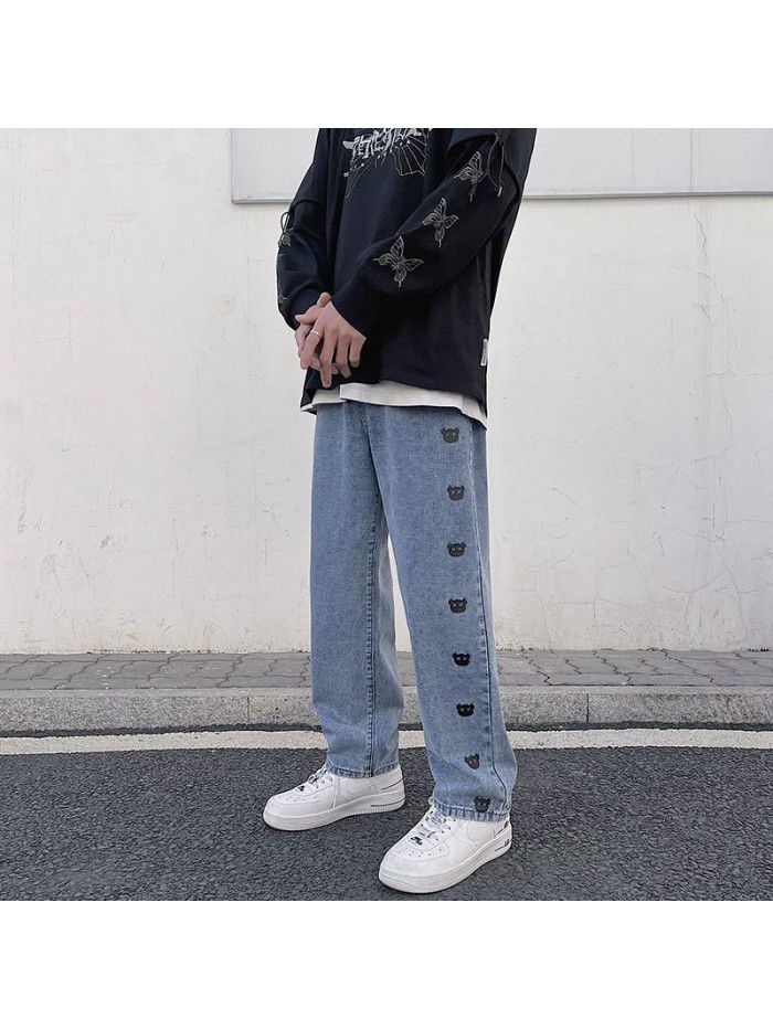 Spring and summer  new jeans men's loose and straight pants men's trend youth leisure leg pants 