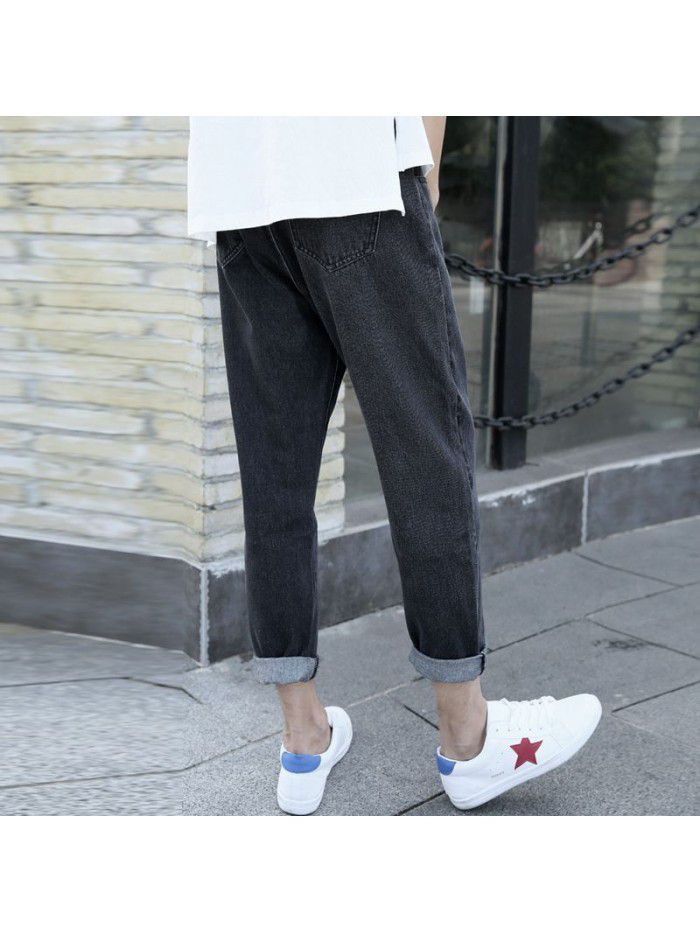 Spring and summer new jeans men's fashion brand loose straight tube daddy pants men's Korean fashion casual harem Capris 