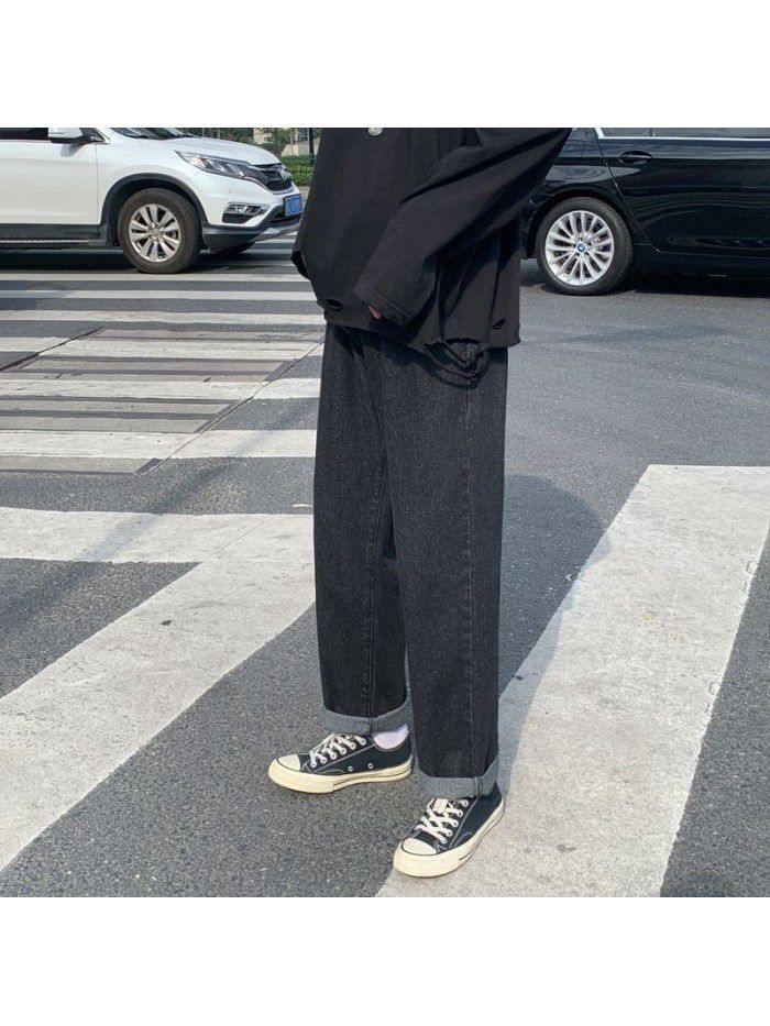 Jeans men's fashion brand loose straight tube Harlan pants men's fashion Korean casual wash wide leg Daddy Long Pants 