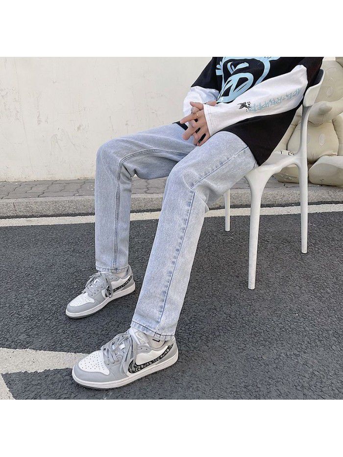  spring and summer new jeans men's fashion brand gangfenggao Street SLIM STRAIGHT wash youth trend long pants 