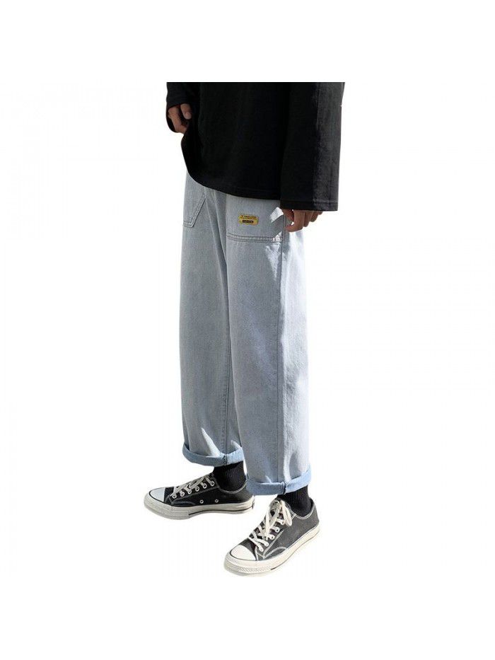 Loose fitting straight jeans men's fashion brand spring and summer new wide leg pants men's youth Korean leisure Harem Pants 