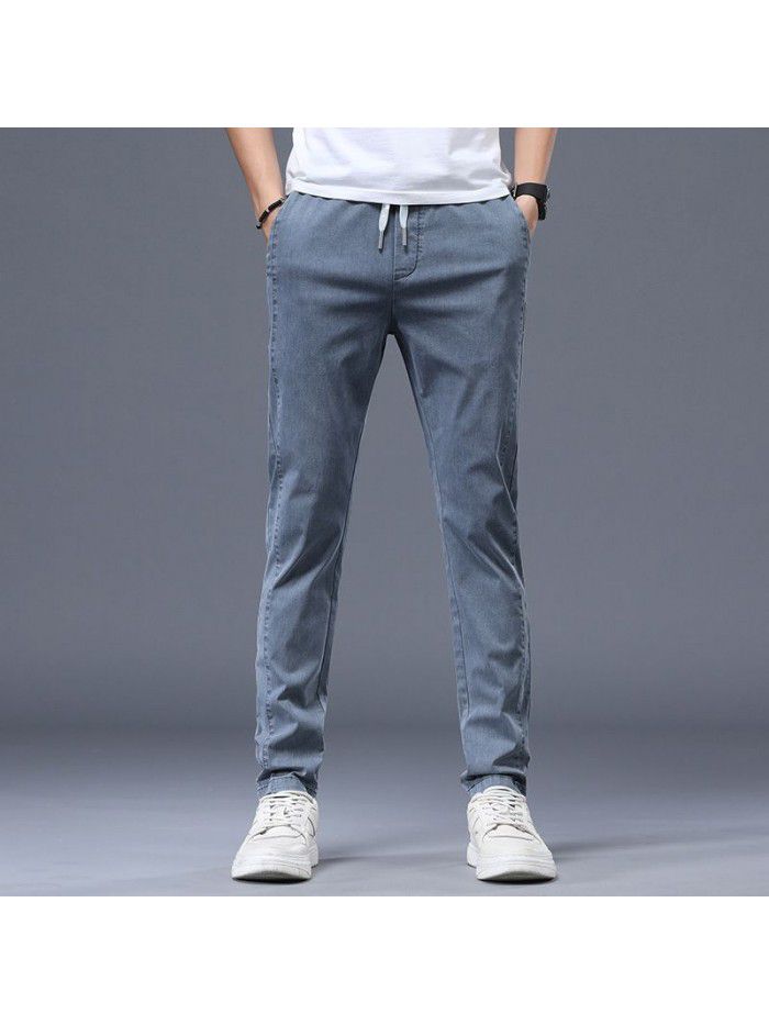 Spring and summer new fashion brand casual pants men's Korean slim Leggings men's youth trend elastic drawstring pants 