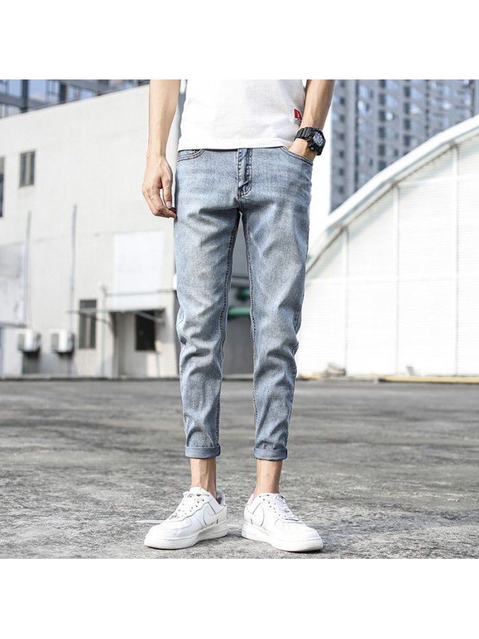 Spring and summer new stretch jeans men's fashion brand Korean slim Leggings men's youth fashion casual Capris 