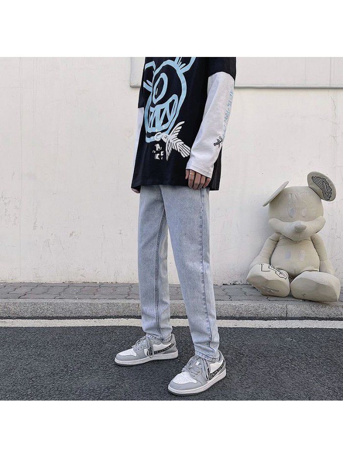  spring and summer new jeans men's fashion brand gangfenggao Street SLIM STRAIGHT wash youth trend long pants 