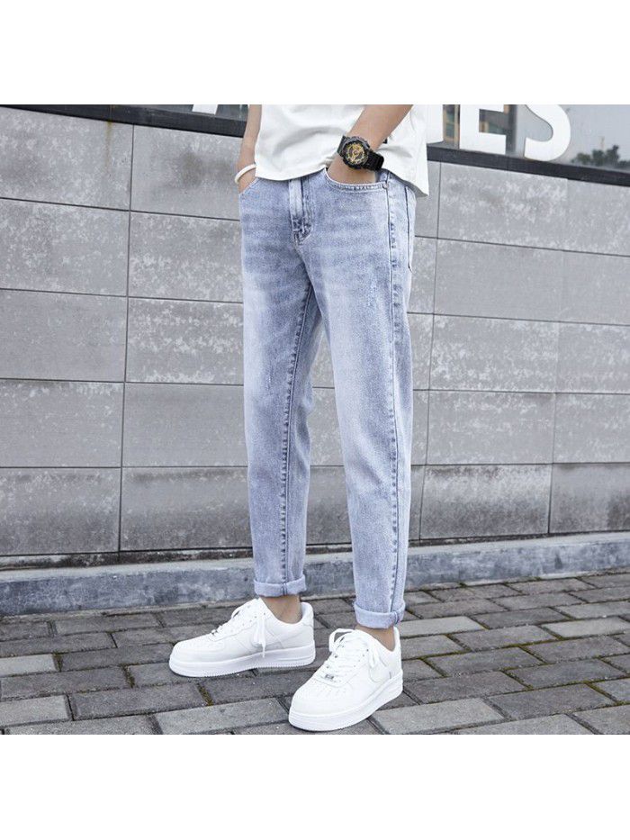 Spring and summer new fashion brand stretch jeans men's Korean slim Leggings men's fashion casual Capris 