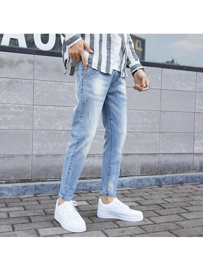 Spring and summer fashion brand jeans men's slim Leggings men's youth fashion leisure elastic Harlan Capris 