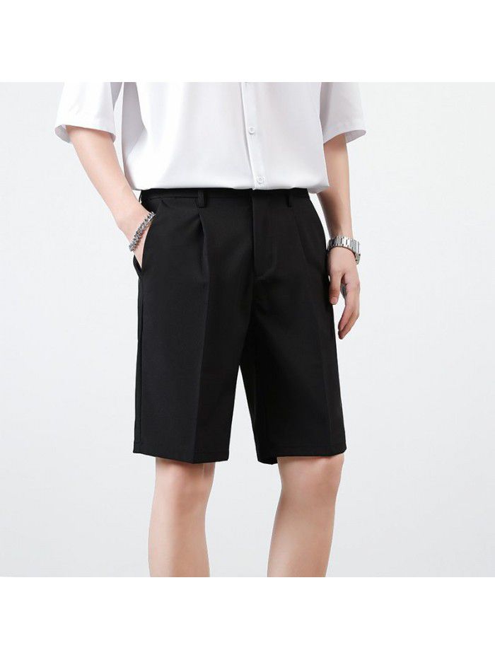 New Summer Shorts men's pants straight tube solid color men's youth casual Capris men's pants 