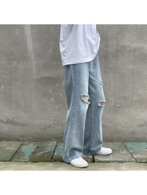 Hole washed jeans men's fashion brand loose s...