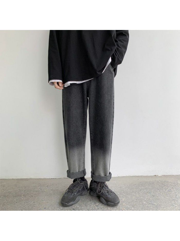 Korean washed jeans men's fashion brand loose straight pants Harem Pants men's youth leisure wide leg daddy pants 
