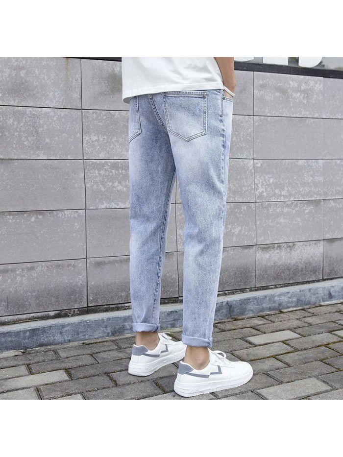 Spring and summer fashion brand jeans men's Korean slim Leggings men's fashion simple casual stretch Capris 