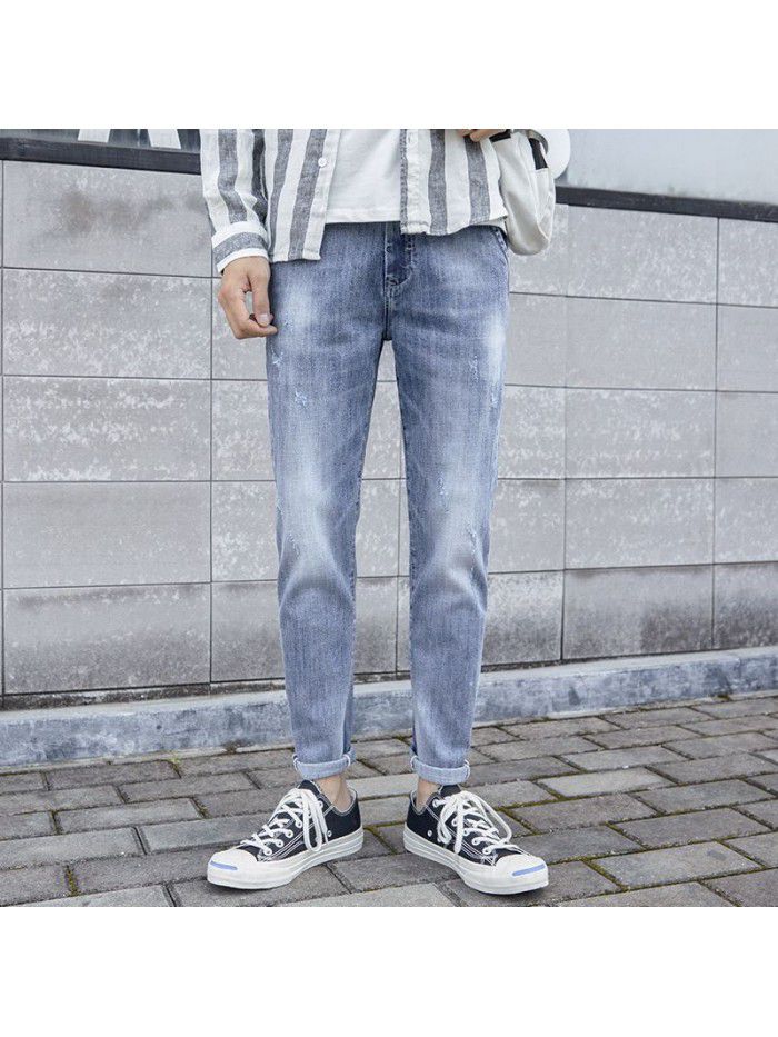 New fashion brand jeans in spring and summer of  men's Korean slim Leggings men's youth fashion casual Capris 