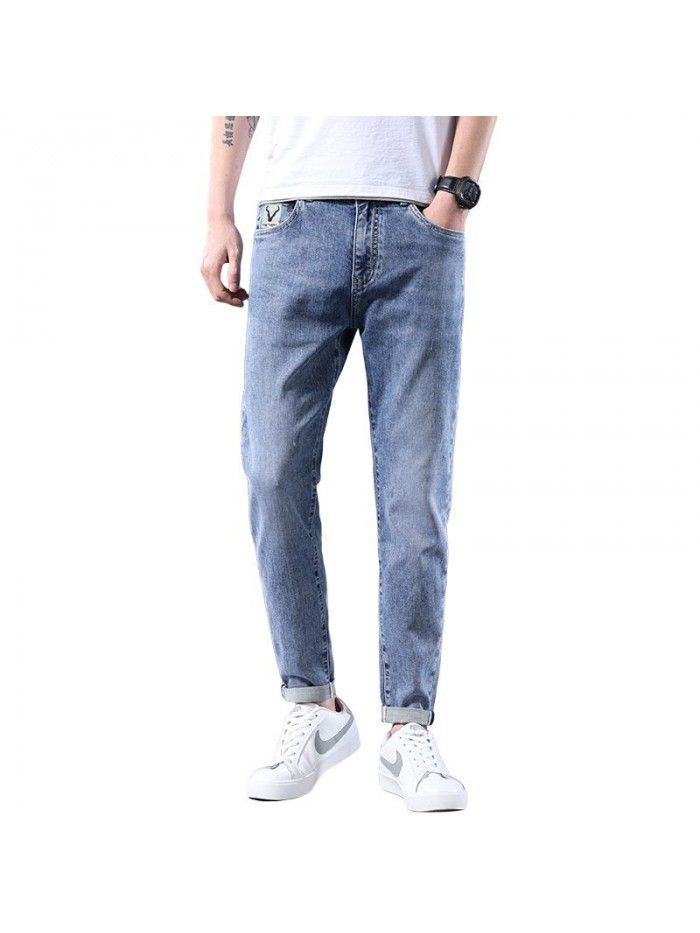 New men's jeans in spring and summer, slim Leggings in Korean, youth fashion, leisure, large elastic pants 