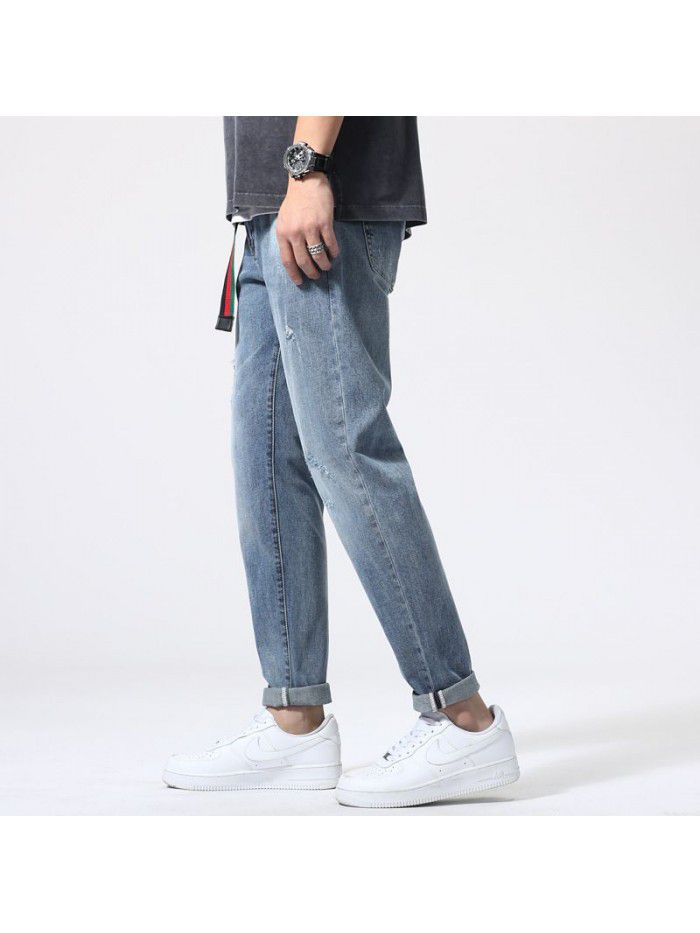 Men's jeans spring and summer new fashion brand loose straight tube Harem Pants men's youth leisure elastic large pants 