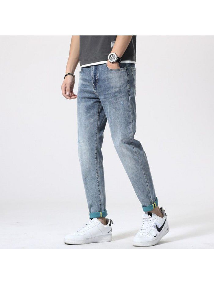 Jeans men's spring and summer new Korean slim Leggings men's fashion casual stretch wash large pants 