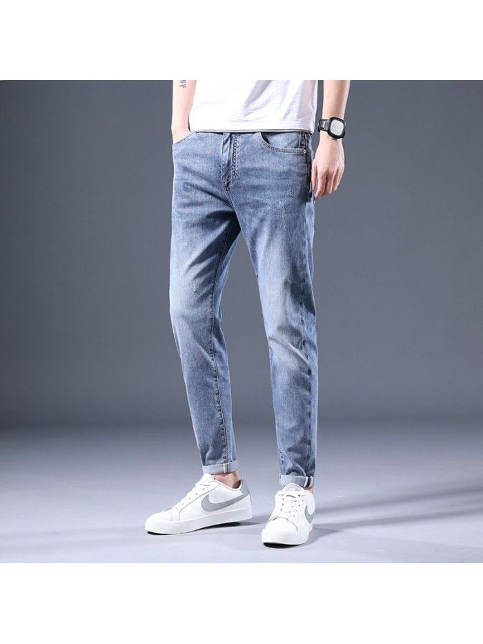 Men's jeans spring and summer new fashion brand large slim Leggings men's fashion Korean casual stretch pants 