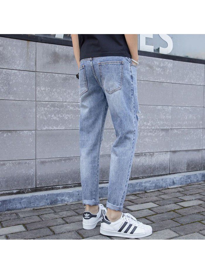 Chao brand washed jeans men's spring and summer new Korean slim Leggings men's youth fashion casual Capris 