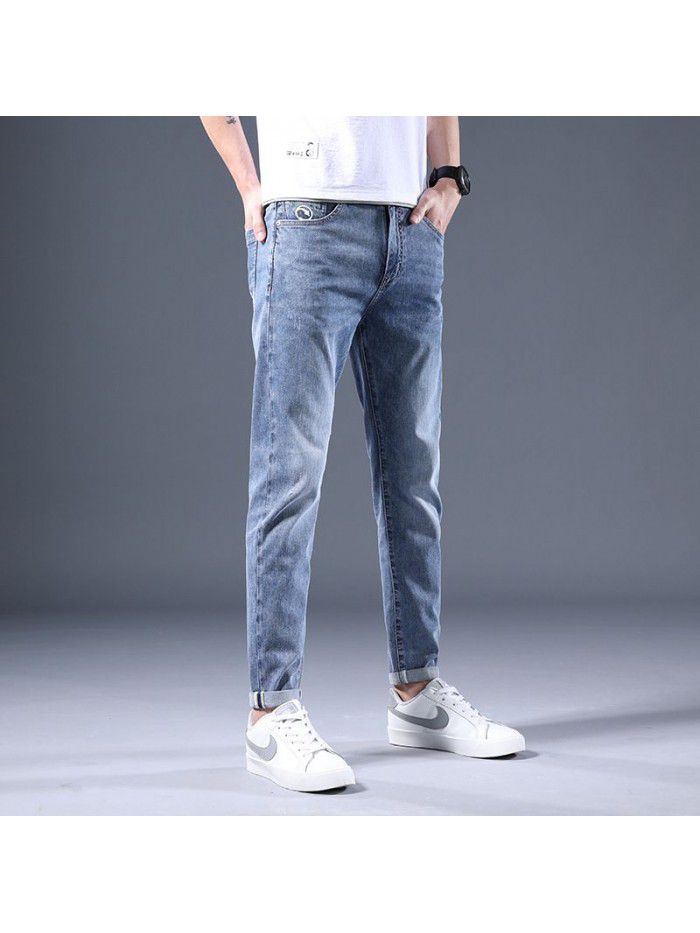 Men's jeans spring and summer new fashion brand large slim Leggings men's fashion Korean casual stretch pants 