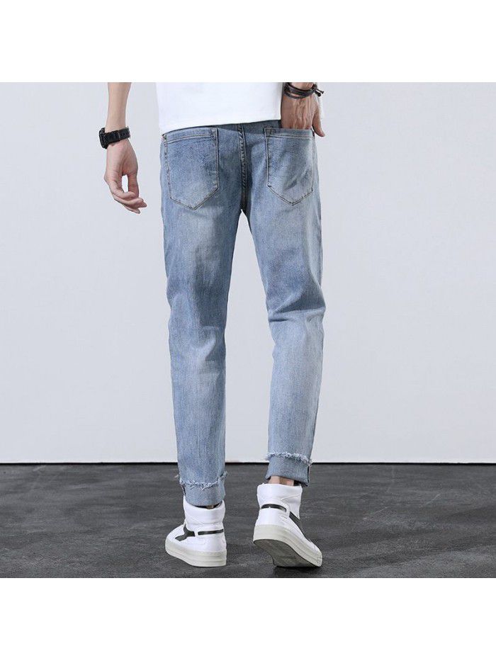 Spring and summer new jeans men's Korean slim Leggings men's fashion simple casual stretch Capris 