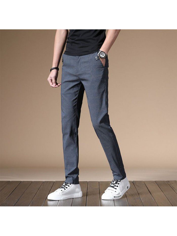  summer casual pants men's Korean slim elastic loose straight pants men's simple business trousers 