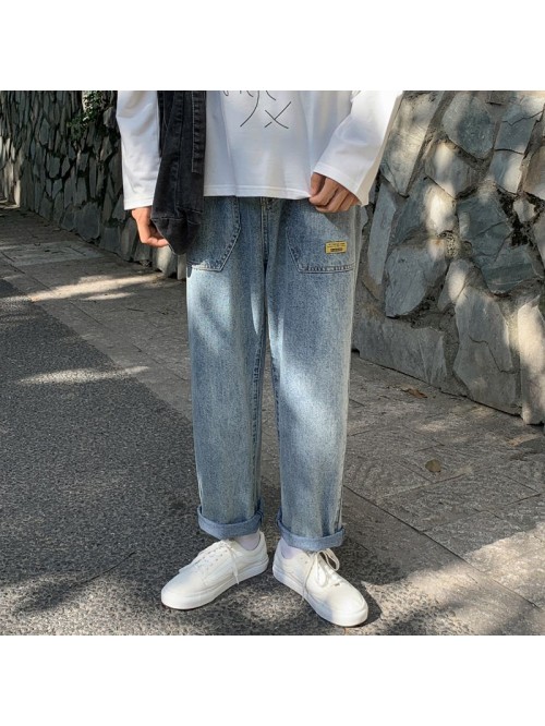 Loose fitting straight jeans men's fashion br...