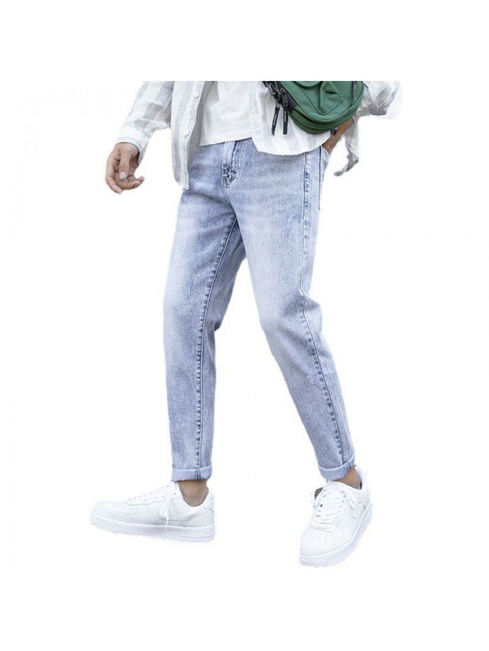 Spring and summer new fashion brand stretch jeans men's Korean slim Leggings men's fashion casual Capris 