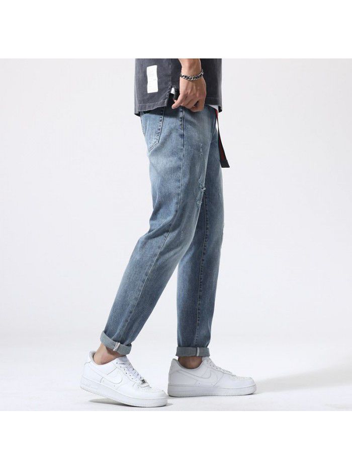 Men's jeans spring and summer new fashion brand loose straight tube Harem Pants men's youth leisure elastic large pants 