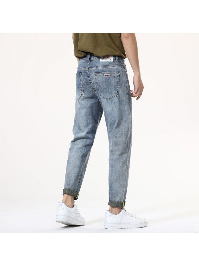 New fashion brand jeans in spring and summer of  men's slim elastic Leggings Korean fashion youth casual Capris 