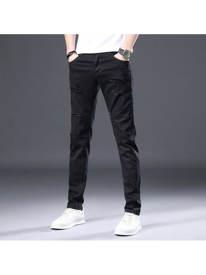 Spring and summer new hole jeans men's Korean slim Leggings men's youth fashion casual stretch pants 