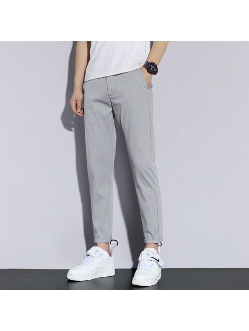 Summer thin ice casual pants men's slim stret...