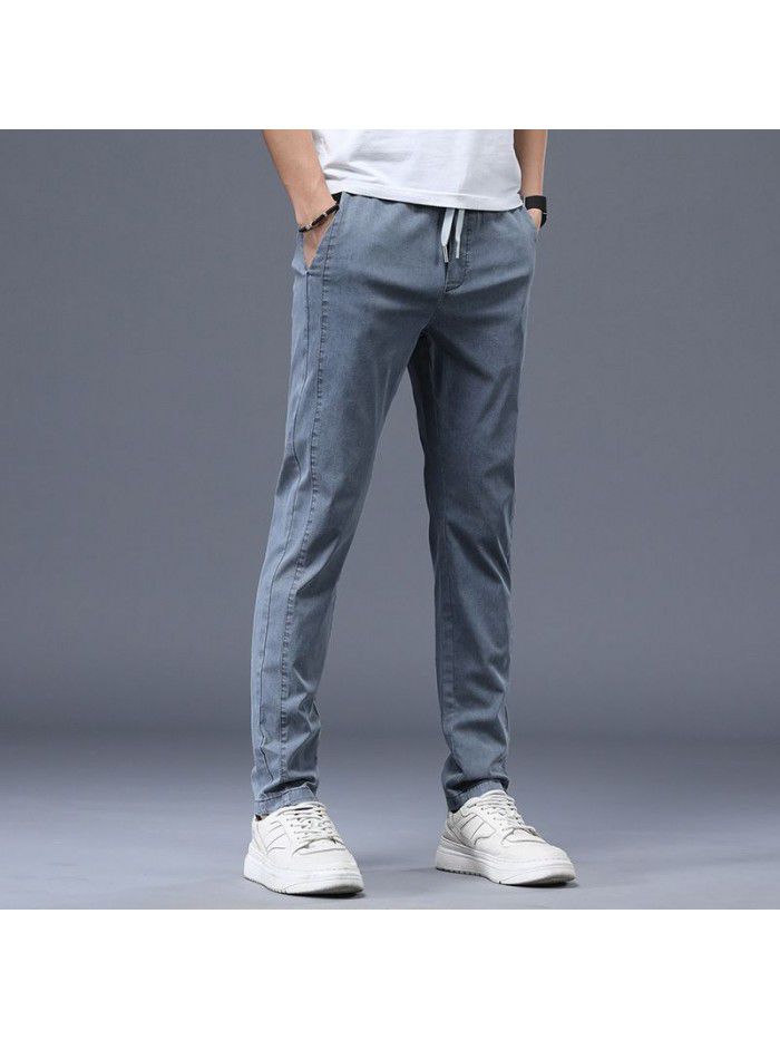 Spring and summer new fashion brand casual pants men's Korean slim Leggings men's youth trend elastic drawstring pants 