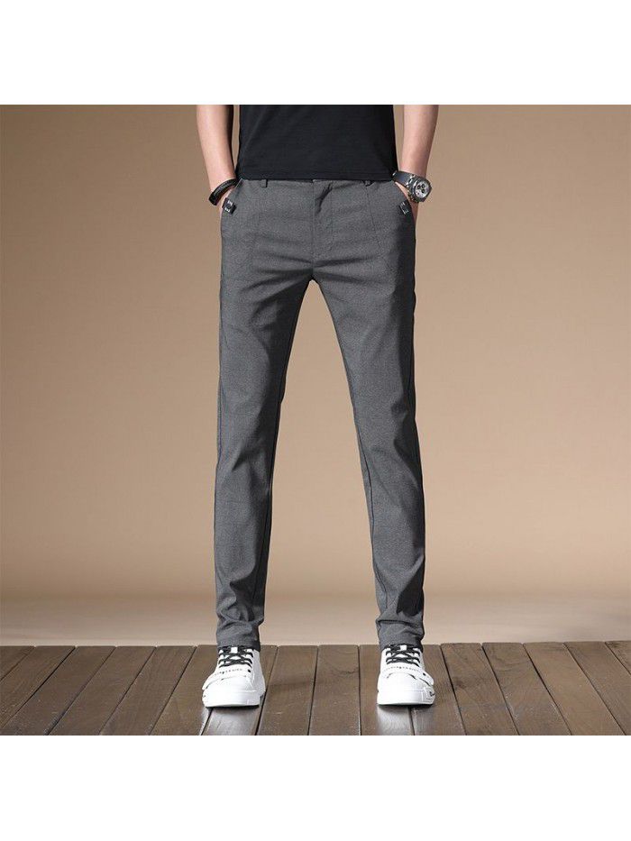  summer casual pants men's Korean slim elastic loose straight pants men's simple business trousers 