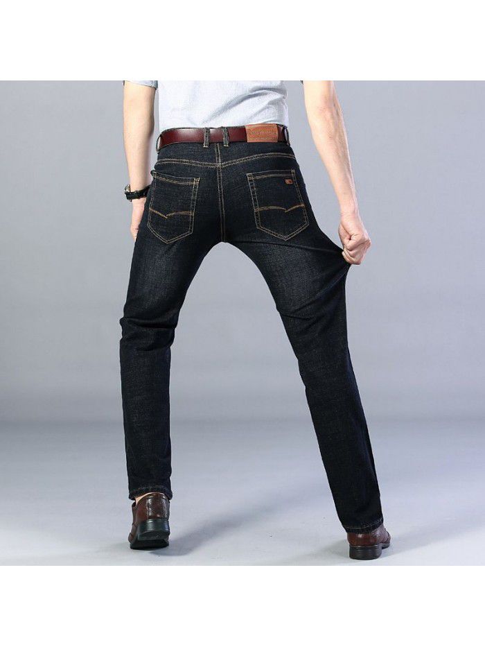  summer thin fashion jeans men's loose straight middle age fashion elastic casual pants 