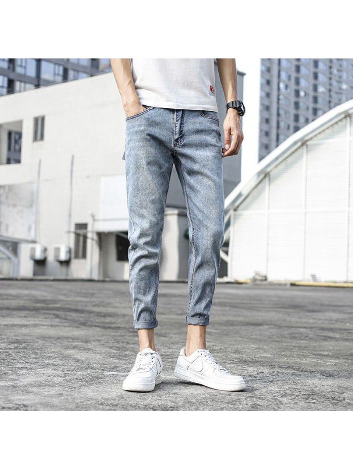 Spring and summer new stretch jeans men's fashion brand Korean slim Leggings men's youth fashion casual Capris 
