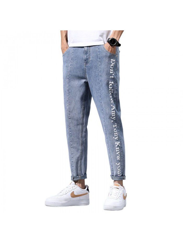 Jeans men's fashion brand spring and summer new Korean slim Leggings men's youth fashion casual Capris 