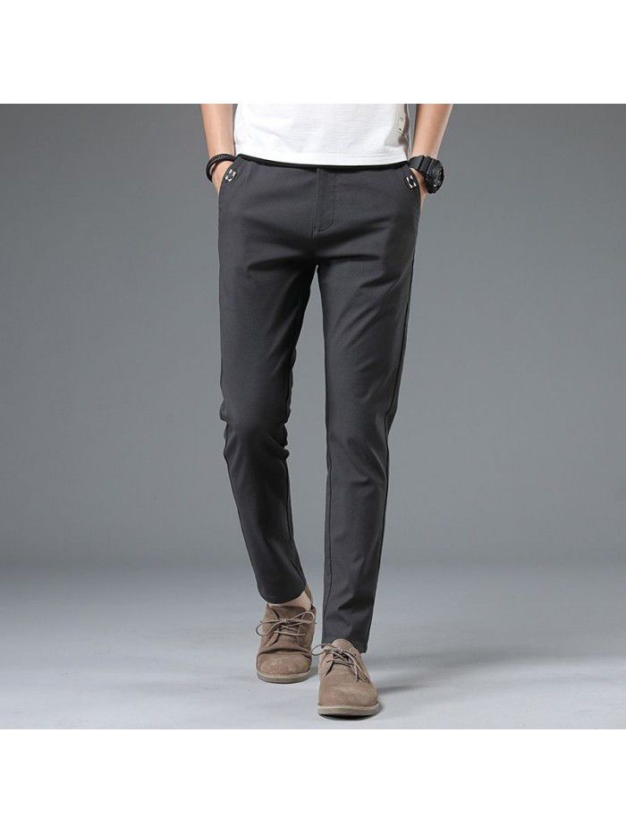 Pants men's Korean Trend slim stretch straight PANTS YOUTH simple formal casual men's trousers summer thin 