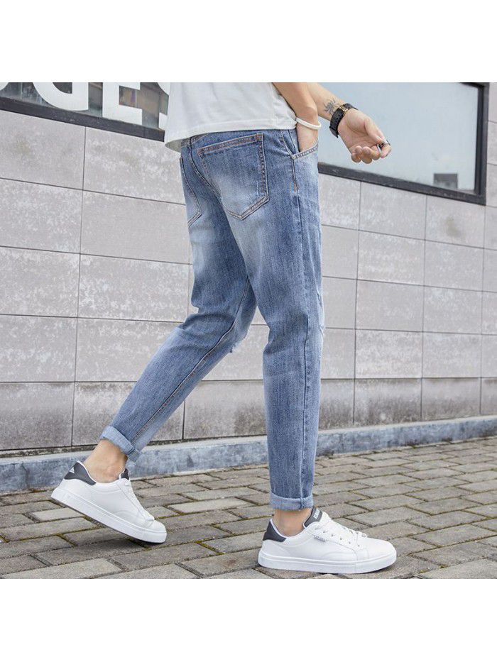 Stretch jeans men's Korean slim Leggings men's fashion casual wash Capris new style in spring and summer 